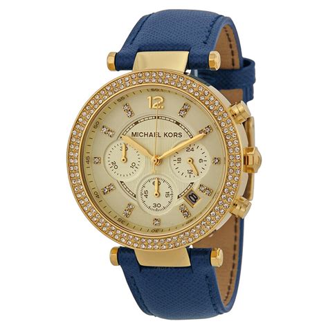 michael kors sawyer gold tone navy leather strap watch|Michael Kors 39mm Sawyer Leather Strap Watch, Navy.